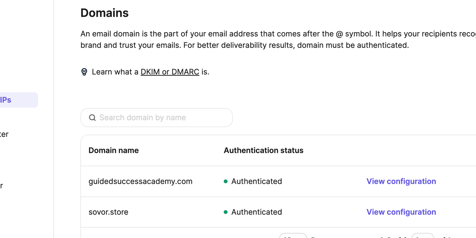 Brevo authenticated domains for Guided Success Academy and Sovor