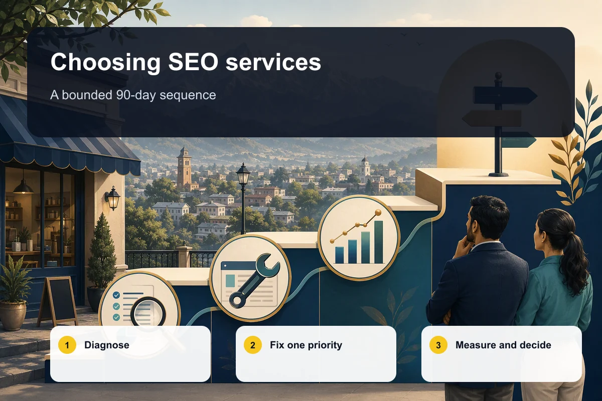 How to choose SEO services in Dehradun for a small business using a diagnose, fix, measure, decide flow