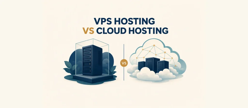 vps hosting vs cloud hosting editorial illustration